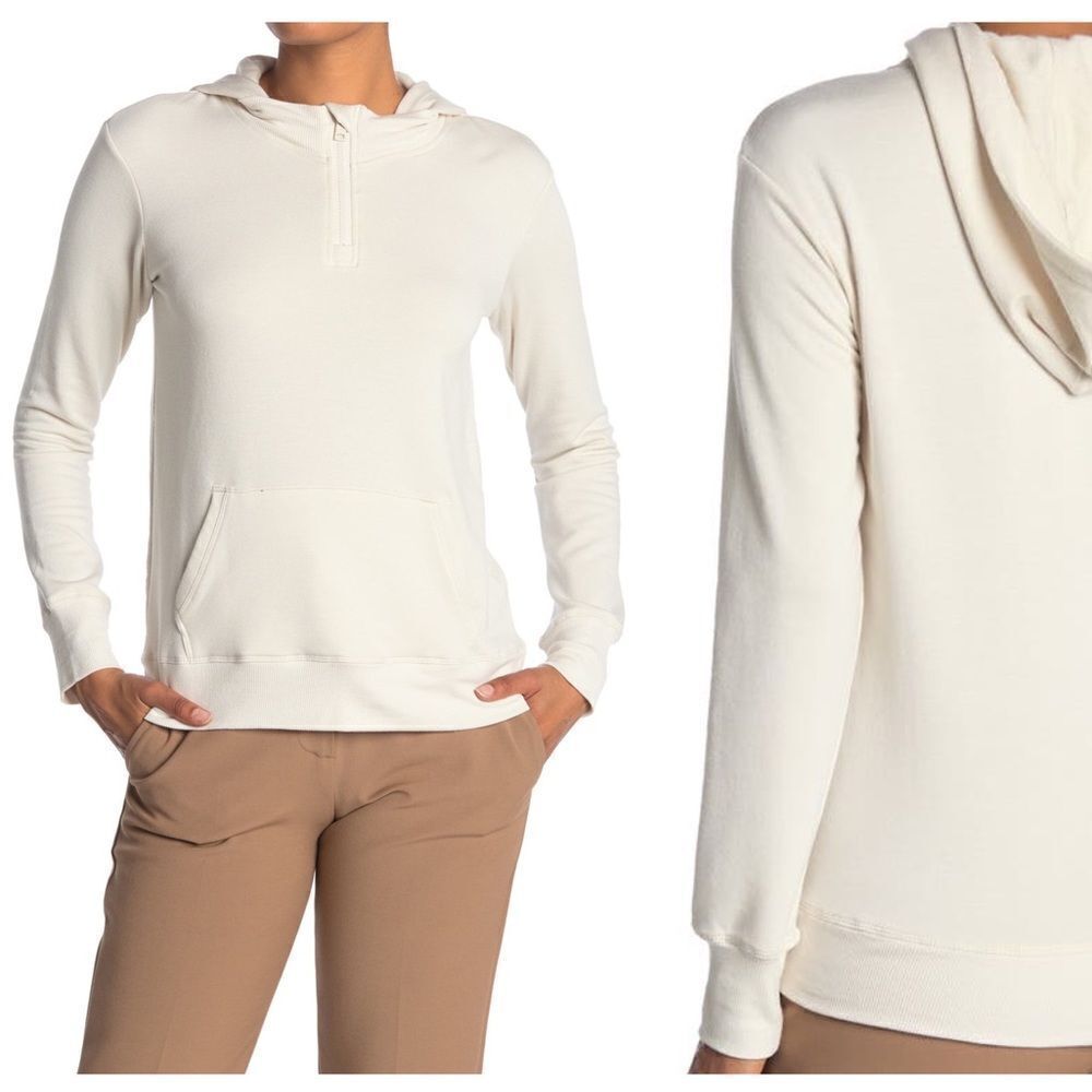 NEW T Tahari Long Sleeve Hooded Half Zip Fleece Top Size Small
